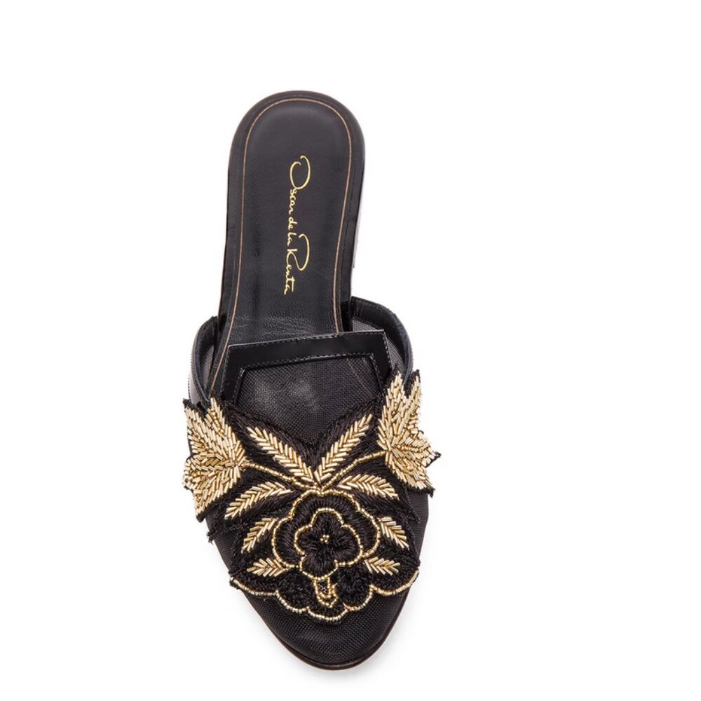 Oscar De La Renta Patrizia Mesh Embroidered Flats